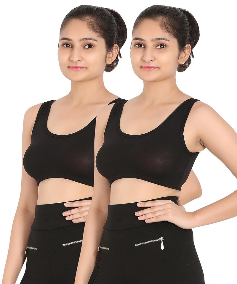 Mysha Sports Bra for Women & Girls, Cotton Non-Padded Full Coverage Beginners Wire Free T-Shirt Gym Workout Bra with Regular Broad Strap, Activewear Training Bra for Teenager Kids (Pack of 2) - Image 1